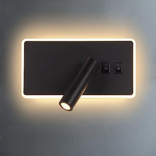 AIRTWESD Lámpara de lectura LED Luces de cabecera Apliques de Dormitorio para interiores Bañador de pared Lámpara de cama de pared con interruptor (3W + 9W 3000k)