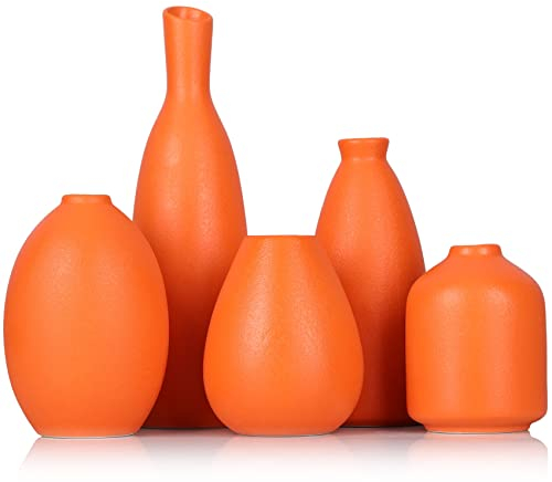 Lot de 5 vases bourgeons en céramique Orange, décor de Ferme, cheminée, Manteau et étagère, décoration de la Maison pour Salon, entrée, Salle de Bain, Cuisine et Bureau, décoration de Table Basse