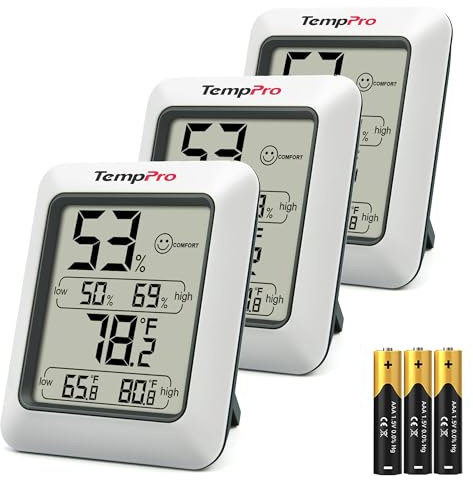 TempPro TP50 3 Pieces Digital Hygrometer Indoor Thermometer Room Thermometer and Humidity Gauge with Temperature Humidity Monitor (Previously ThermoPro)