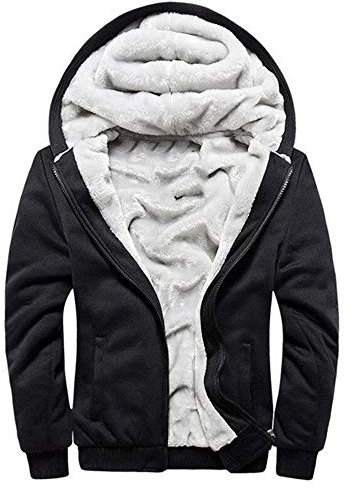 VSUSN Herren Kapuzenpullover mit Reißverschluss, Langarm Kapuzenjacke, Winter Warm Fleece-Innenseite Sweatshirt, Plus Dicke Fleecejacke, Sweatjacke Mit Kapuze (Schwarz,M)