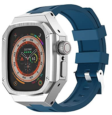 HKIDKK Custodia in metallo di lusso 49 mm Kit di modifica, per Apple Watch Ultra 49 MM Custodia in acciaio inossidabile per IWatch 49 mm Mod cinturino in silicone, For 49mm, agata