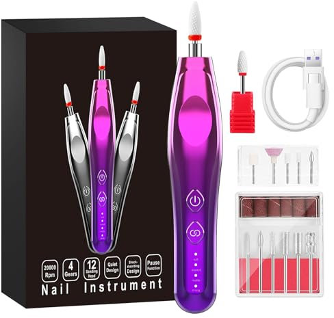Nail Drill Electric Nail Files Manicure & Pedicure Tools & Accessories, 4 Modes Nail Drill Machine Ceramic Nail Bit for Beginners with Illuminated Light, Rechargeable Nail Kit Manicure Set
