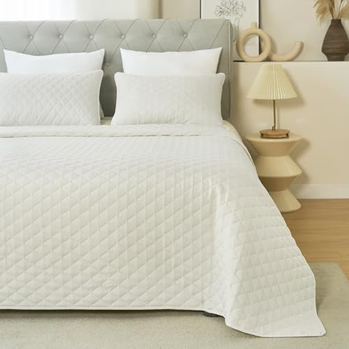 WOLTU Tagesdecke 240x260 cm mit 2 Kissenbezügen 50x70 cm Beige, Bettüberwurf Steppdecke 3 teilig, leichte Überwurfdecke, Bedspread Ultraschall weiche Wohndecke für Wohnzimmer Schlafzimmer Bett