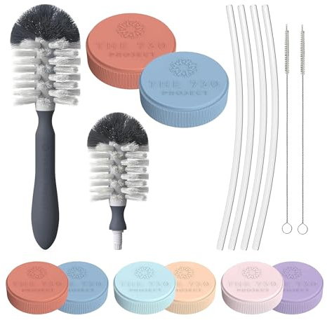 The 730 Project Honey Bear Cup Accessory Pack, 4 Straws and 2 Travel Lids for Honey Bear Straw Cup for Babies with Bottle Brush and Straw Cleaner Brush (Blue)