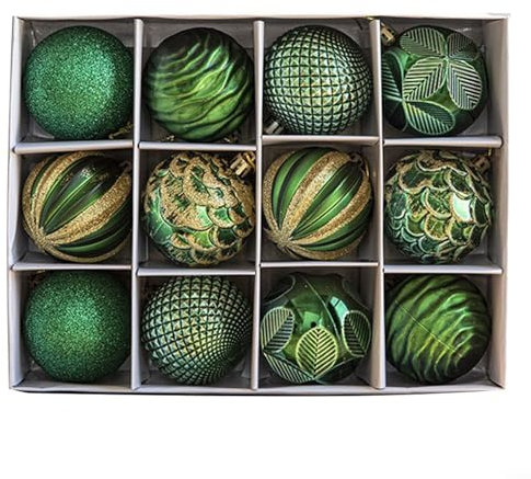 12 Weihnachtskugeln, Weihnachtsbaumschmuck, 6 cm, PET-Kunststoffkugeln für Weihnachtsbaumkugeln, Ornamente für Weihnachtsdekoration, matt und glänzend (grün)