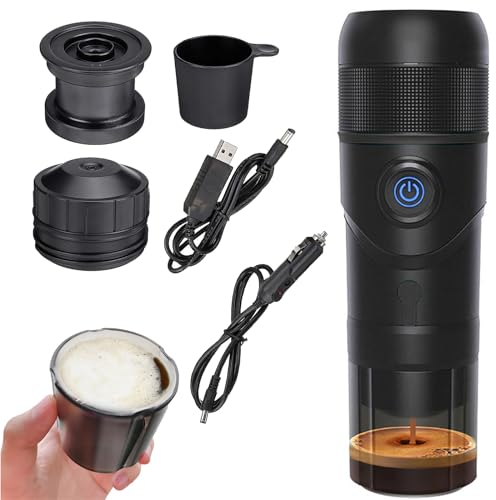 OmePS Cafetera eléctrica y cafetera monodosis, cafetera pequeña 3 en 1, cafetera portátil con Carga USB/Coche autocalentable, Mini máquina de café expreso, para Coche, hogar, oficinas, Viajes