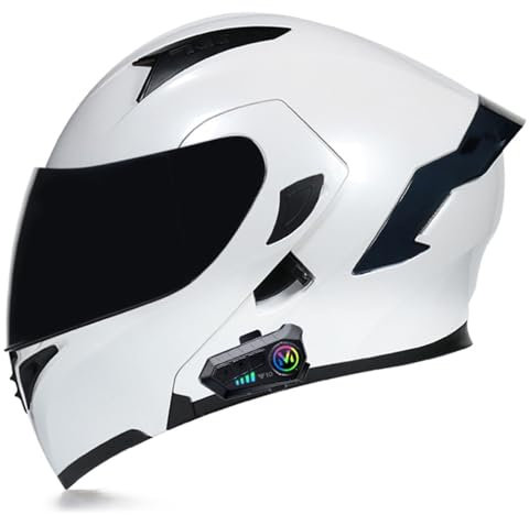 Casco Integral de Moto para Adultos, Casco de Moto Bluetooth con Doble Visera Antivaho, Casco de Moto con Auriculares Bluetooth Integrados, Homologado ECE