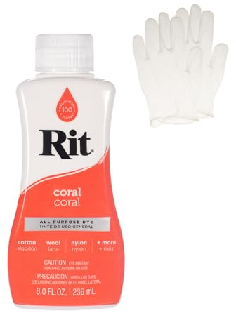 Rit Dye – Flüssige Stofffarbe zum Basteln, Kleidung und Dekor – 226.8 g Flasche – Koralle (Handschuhe enthalten)