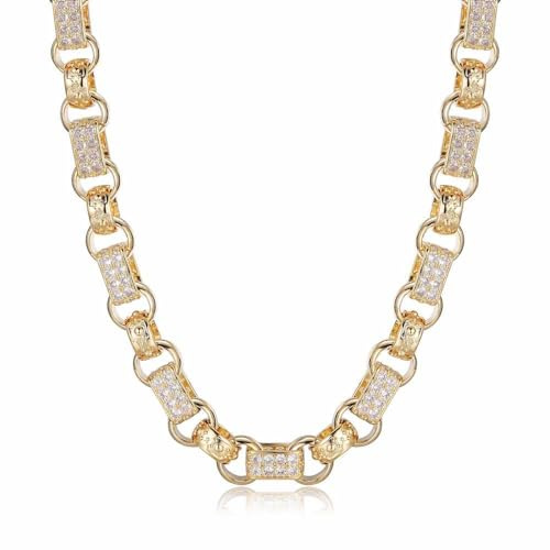 Elite Gold Plated XXL Gypsy Link Belcher Chain - 213g Heavyweight, 24 Length, 28 in Each Oblong Link, 13mm Width, Heavy Ornate Albert Clasp - Bling King London
