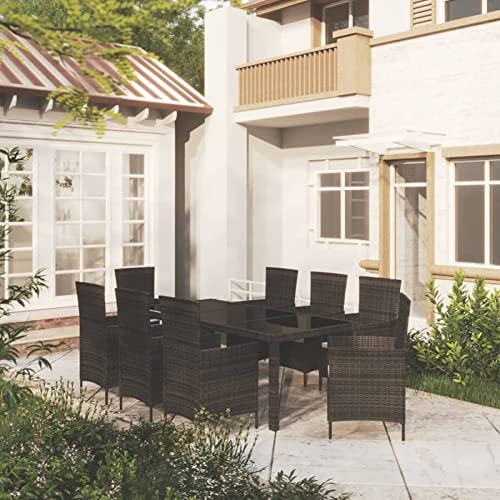 Festnight 9-TLG Rattan Garten Essgruppe, Terrassenmöbel Set 8 Personen,Sitzgruppe Garten mit Tisch & 8 Hochlehner-Gartenstühlen mit Sitzpolster, Gartenmöbel Set PolyRattan Schwarz