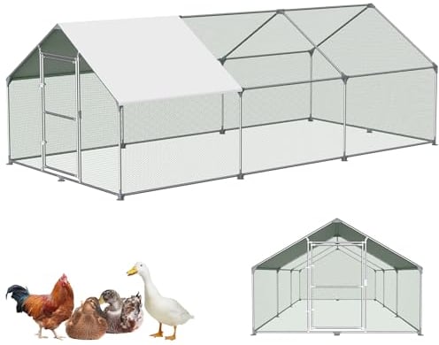 FIVMEN Freilaufgehege 3x6x2m Voliere Hühnerstall Metall 18m² Geflügelkäfige mit Sonnenschutz Dach, Hühnerzaun, Tür & Riegel Freigehege Hühnerkäfige Stabil Geflügelställe für Kleintiere & Pflanzen