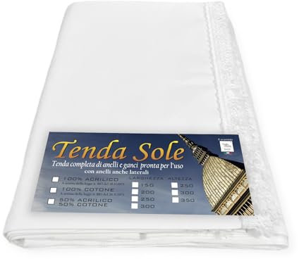 TENDA SOLE DA esterno GIARDINO balcone BIANCO Unito in Acrilico CONFEZIONATA in 6 Misure - Cm. 200 x 300