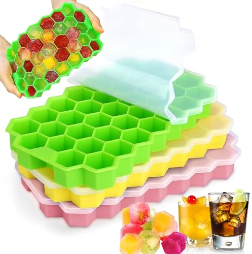 YeaHapiday Eiswürfelform Silikon mit Deckel, 3er Pack 37-Fach eiswürfelbehälter,BPA-frei, LFGB Zertifiziert für Babybrei Enfrieren, Gekühlte Getränke und Whisky