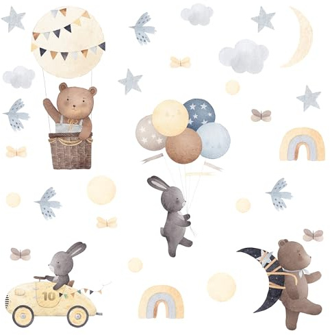 Muralo Wandtattoo Set Tiere im Boho-Stil, UV-beständig - 60x30 cm | Wandsticker, Modernes Design - ideal für Kinderzimmer, für Mädchen und Jungen, einfach anzubringen