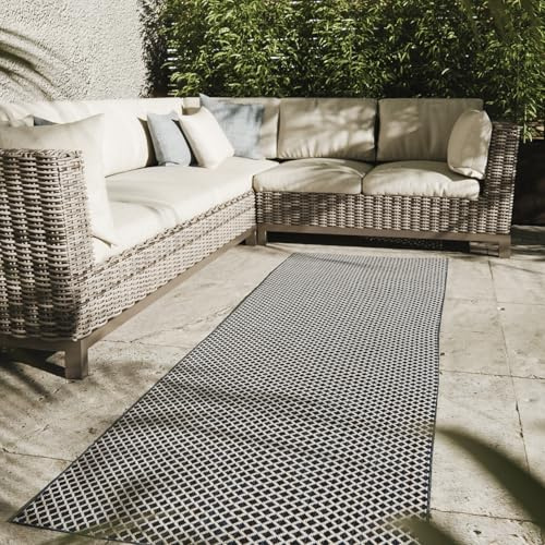 Interiyou Outdoor Teppich Wetterfest Lome - Läufer 80x300 cm Blau - Wasserfest für Balkon, Terrasse, Garten - Outdoorteppich passend auch für Wohnzimmer, Schlafzimmer und Küche - Aussenteppich