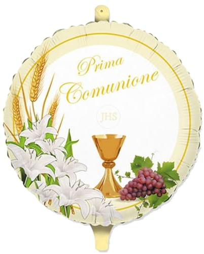 1 PZ. MYLAR PRIMA COMUNIONE CALICE UVA SPIGHE FIORI Ø 45 CM Centrotavola per addobbi prima comunione