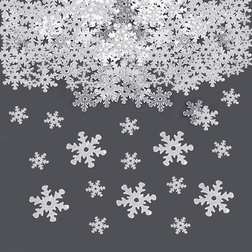 ParPix 1500 Stück Schneeflocken Deko Konfetti, Glitzer Weihnachts Tischdeko, Klein Streudeko Weihnachten Winterdeko, Schneeflocke Weihnachten Deko für Hochzeit, Geburtstag, Neujahr(Silber)