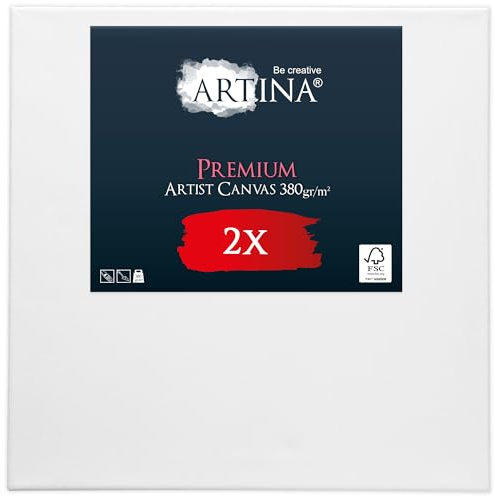 Artina Lot de 2 Premium Toile Peinture 60x60 cm – Canvas Châssis Bois pour Toile Stable 380 g/m² 100% Coton – Toile Vierge Peinte au préalable – Toile a Peindre Tableau Peinture Toiles