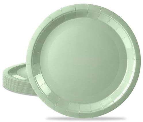 MORAINJAY 16Pcs Party Plates,Sage Green Paper Plate,9inch Birthday Plate for Adults Kids,Solid Color Table Decorations for Birthday,Wedding,Picnic,Baby Shower,Sage Green Party Supplies for 16 Guests