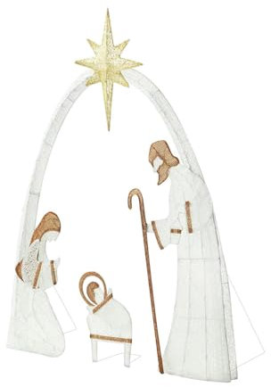 F Fityle Sacra Famiglia Presepe Decorazione Natalizia Decorazione Natalizia con Cartello Luminoso per Feste Esterne Cortile, Bianco