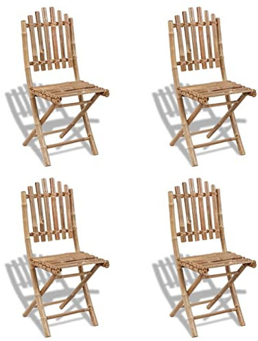 qohoio Chaises Pliables d'extérieur Bambou 4 pcs Fauteuil Jardin Exterieur,Chaise De Jardin,Chaise De Jardin Exterieur