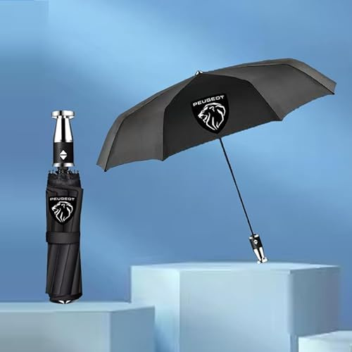 GFHZZS Auto Geschenke Regenschirm für Peugeot 408 2022 2023 2024,mit Auto Emblem Golfschirm Sturmfest Stockschirm Lotuseffekt-Beschichtung Schnelltrocknend Auto Reise Zubehör,A-Black