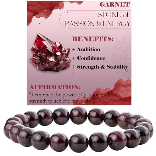 Bivei Granat - Leidenschaft & Energie Perlenarmband für Frauen 8mm Semi Precious Natural Stone Stretch elastischen Schmuck Yoga Geschenke