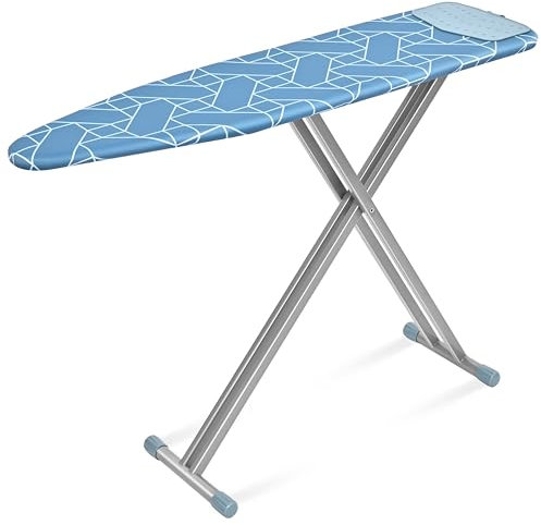 KINGRACK Ironing Board, 134 x 33cm Metal Panel Iron Board with Silicon Iron Rest, Heat & Scorch Resistant Cover, Height Adjustable, Heavy-Duty Compact Ironing Board, Navy Blue