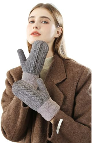 Dinghaole Handschuhe Damen Winter Warm,Super Dicke Gestrickt Fausthandschuhe Winterhandschuhe Outdoor,Strickhandschuhe Graue,Thermo Gefütterte Handschuhe,Winterhandschuhe,Fäustlinge Damen