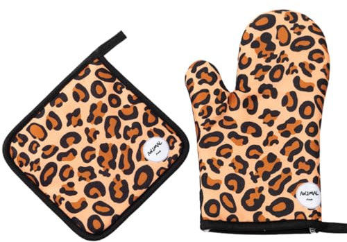 Manoplas para Cocina o Barbacoa con diseño de Leopardo | Agarradores para Platos Calientes de Mocroondas, Brasa, Horno y Fogones | Guantes de Cocina Antiquemaduras y Protección Calor