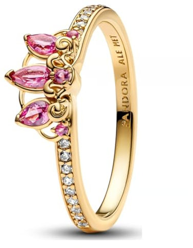 PANDORA Disney Prinzessin Rapunzel Tiara Ring aus Sterling Silber mit 14k vergoldeter Metalllegierung und Zirkonia, Größe: 52, 163651C01-52