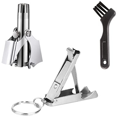 Edelstahl Nasenhaarschere Satz 1 Satz Silber Kompakt | Nagelknipser mit Öffner, Reinigungsbürste Enthalten, Tragbar und Waschbar für Präzises Schneiden