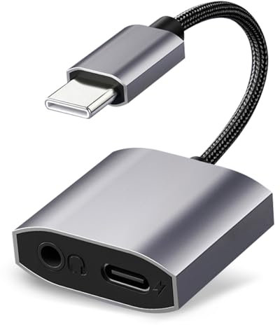 Adaptador USB C a Jack 3.5 mm y PD 60W Carga Rapida, 2 en 1 Adaptador Jack a USB c, DAC Chip Auriculares Tipo C para iPhone 16 15 Pro iPad Pro Air Samsung Galaxy iPad Xiaomi Huawei