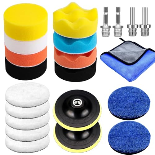 22 Stück Polieraufsatz Akkuschrauber Auto Set, 150mm Polierschwamm Polierpads für Exzenter Poliermaschine Schleifmaschine. Polierset Auto Ideal für Auto Polieren, Schleifen, Wachsen (150mm)