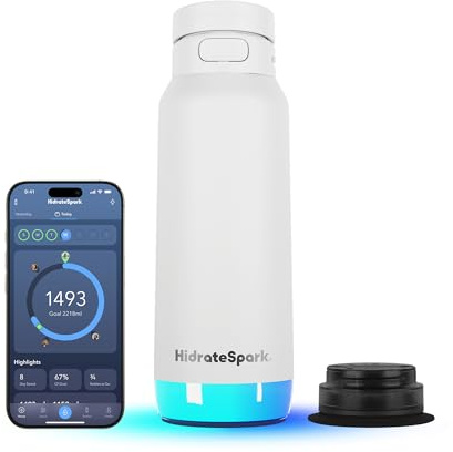 HidrateSpark PRO 2 - Smart Bottle with Reminder & Hydration Monitor, 946ml Stainless Steel - Sync Apple Health, Fitbit, Rings & Smart Watches - Chug White
