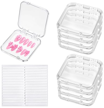 ValueBargain Press On Nail Stand, 8Pcs Transparent Nail Storage Box for Manicurist & Enthusiasts, Includes 60Pcs Double Sided Adhesive Tape Organizing Lightweight