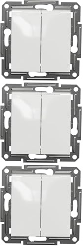 Schneider Electric Asfora Doppelschalter, Unterputz, 10AX, 250V, Steckklemmen, weiss, Artikelnummer EPH0370121D, 3 Stück