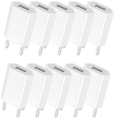Cvoepobey 10pcs Mini Portatile 5V 1A EU AC USB Caricatore A Parete Adattatore Plug di Carica (Plug UE)