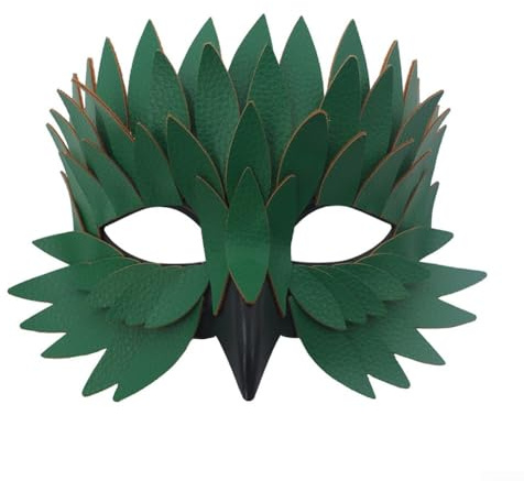 Maschera a mezza faccia con becco di uccello, piume, per Halloween, feste in costume, balli in maschera o feste di carnevale, design leggero in feltro con vestibilità regolabile (verde)