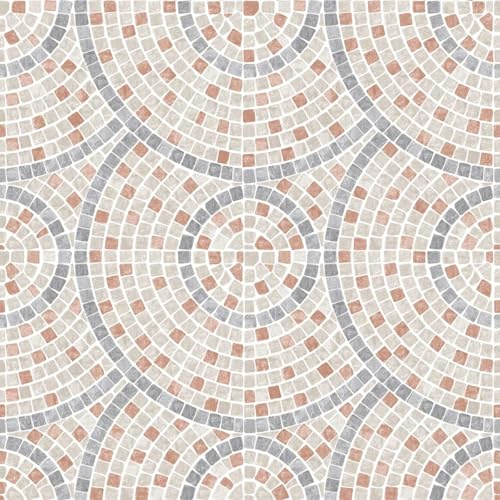 Hexoa Papier Peint mosaïque géométrique Terracotta et Gris - Made in France - 53x1000