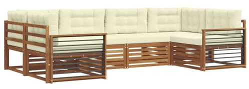 vidaXL Sofagarnituren 6 pcs Natur und Creme Massivholz Akazie, Moderner Garten-Sofa, strapazierfähiges Terrassen-Set, Bequeme Sitzmöbel für Deine Lounge-Atmosphäre