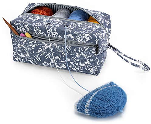 Luxja Tasche für Wolle, Handarbeitstasche Häkeln, Stricken Tasche für Garn Stränge, Häkelnadeln, Stricknadeln (bis 10 Zoll) und Andere Kleines Zubehör