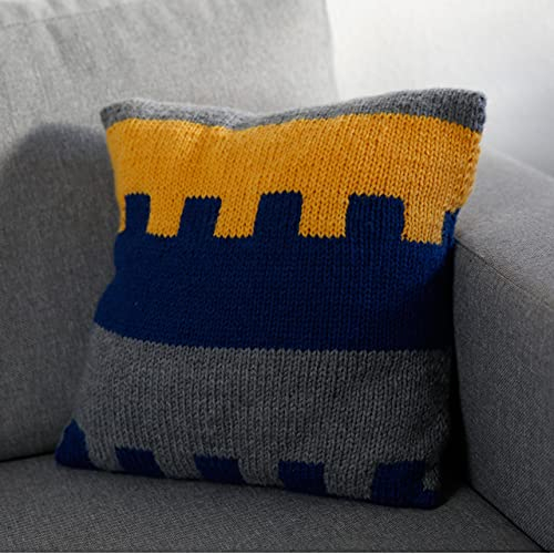 My Oma Strickset Kissen - DIY Kissen dreifarbig Retro Stricken Strickpaket mit 6 Knäuel Merino Mix Big in gelb (Fb 3295), Jeans (Fb 3850), Stein (Fb 3021) + Strickanleitung - DIY Strickpackung