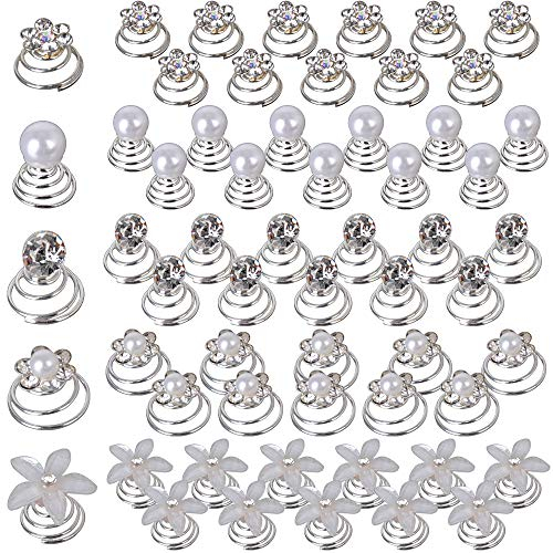 60 Stück Haarspiralen Hochzeit Haar Curlies Perlen Strass Curlies Haarschmuck Braut Blumen Kristall Haarspinnen Haarspiralen Haarspange Haarclips Haarnadel Haarklammern Silber Frauen Damen