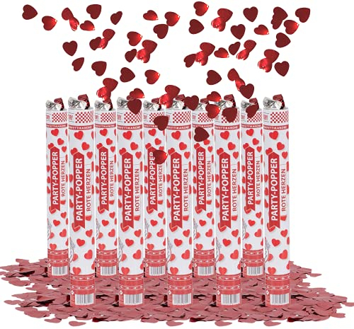 Party Factory – Konfettikanone Rote Herzen Party Popper 10er Set – Partygadgets Konfetti Kanone 40cm mit Schnipseln für Hochzeit, Valentinstag oder Jahrestag – Bis 8m Flughöhe, für Innen & Außen