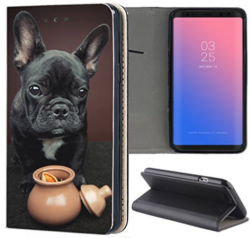 KuMo Hülle für Apple iPhone 11 Handyhülle Design 1451 Französische Bulldogge Hund Schwarz Welpe aus Kunstleder Schutzhülle Smart Cover Klapphülle Handy Case Hülle für Apple iPhone 11
