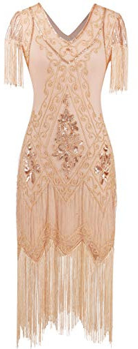 MISSCHEN Femme pour Ann¨¦ES 20 Gatsby Le Magnifique Robe de 1920s Paillet¨¦ Embelli Frange Flapper Robe 3XL Rose Gold