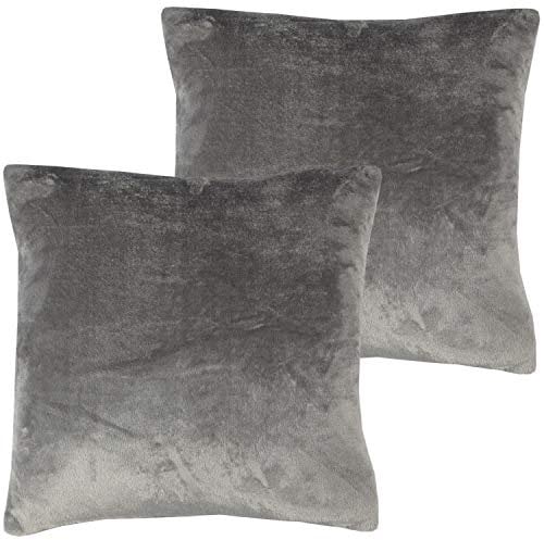 Bestlivings Flauschige Kissenhülle Celina (45 x 45 cm / 2er Pack) - Kuscheliger Bezug mit Reißverschluss Anthrazit ideal für Dekokissen und Sofakissen