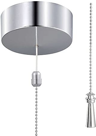 ElekTek UK Safety Approved Chrome Bathroom Light Pull Switch Kit, Lighthouse Fob Handle & Extension Chain, EN 60669-1 & CE Mark, Earth Terminal, 6A 250V, 1 or 2 Way use, Full Wiring Instructions