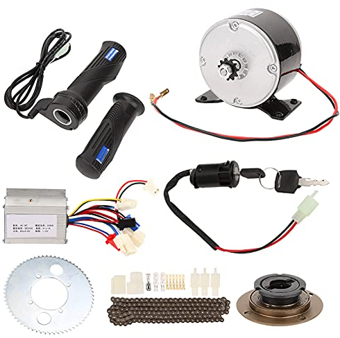 Fahrrad Motor Kit, 9 Stück/Satz 24V 250W Bürstenmotor Set Fahrrad DIY Set Motor + Controller + Kette + 65T Kurbelgarnitur + Freilauf + Gasgriff Elektro-Roller